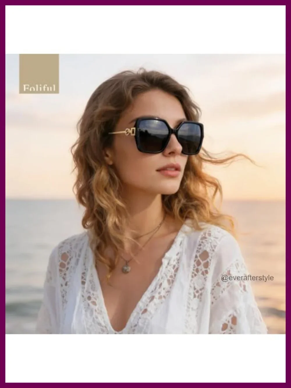 Oversized Retro Square Sunglasses Women UV Protection Metal Temple